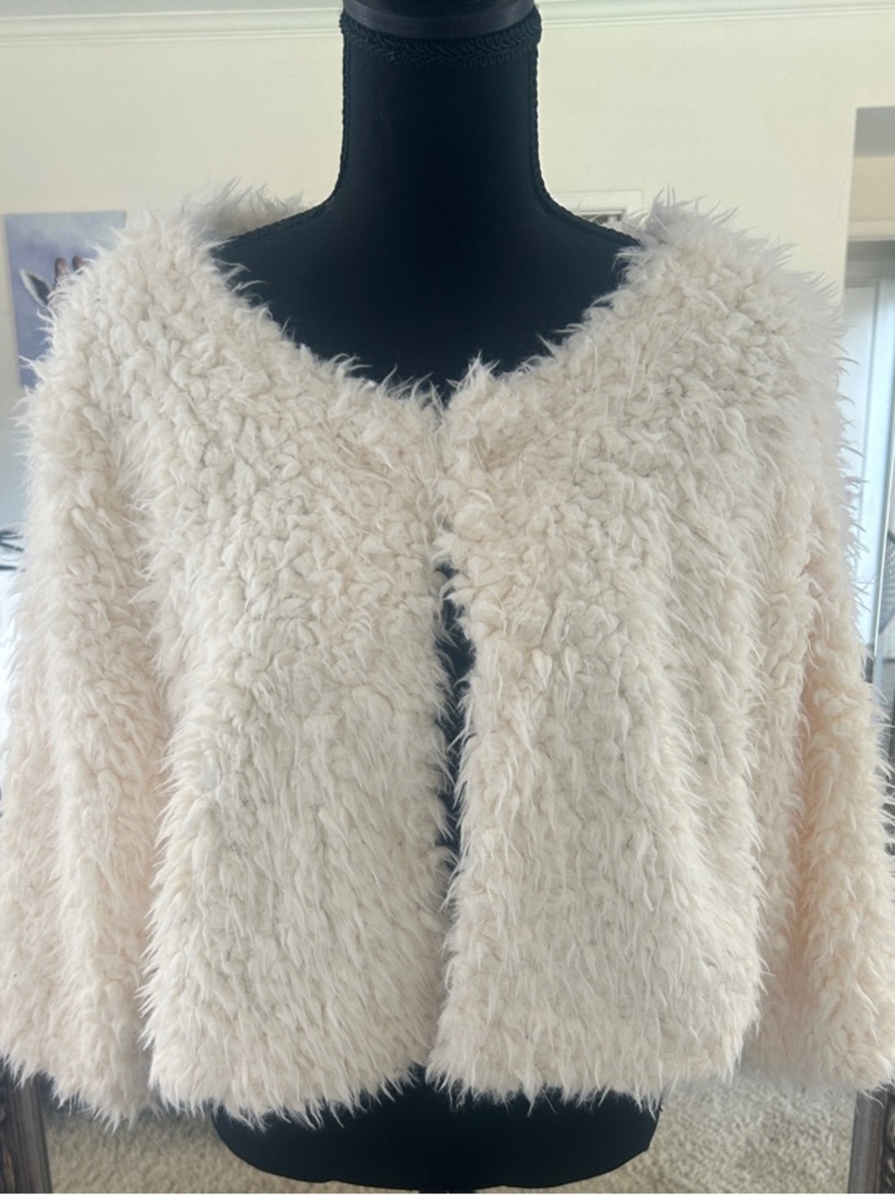 Cream Teddy Faux-Fur Cropped Jacket